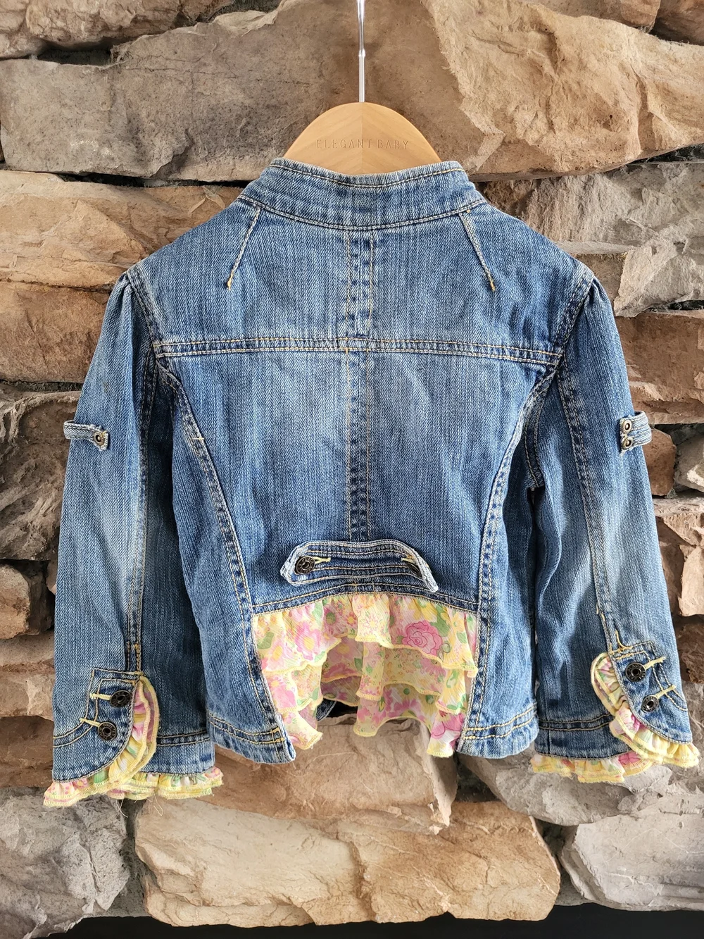 The Children's Place Girls' Blue Denim Jacket with Floral Applique XS 4